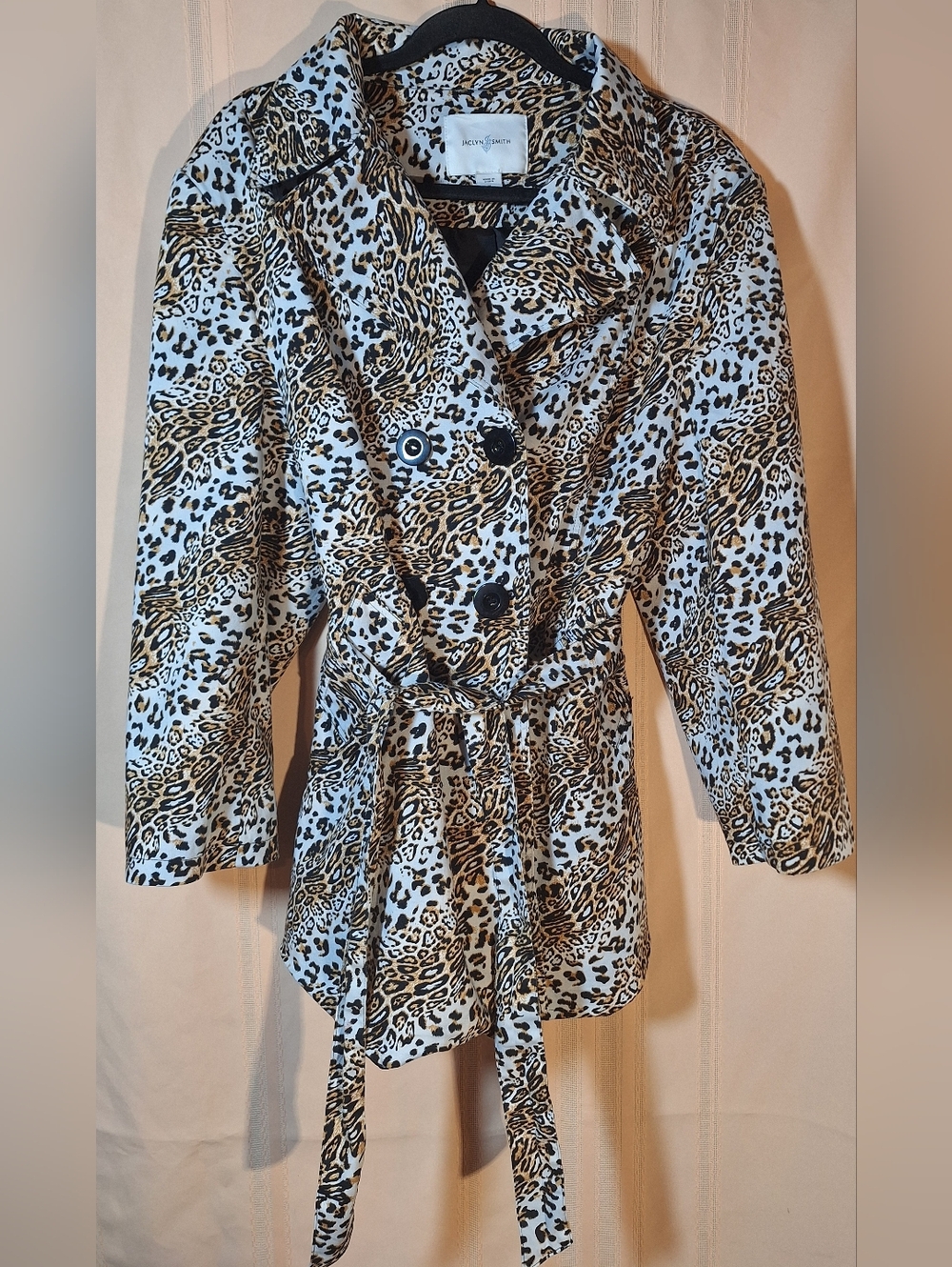 JACLYN SMITH Leopard Print Belted Trench Coat in White, Brown & Black